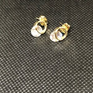 Gold Disc Hoop Drop Stud Earrings